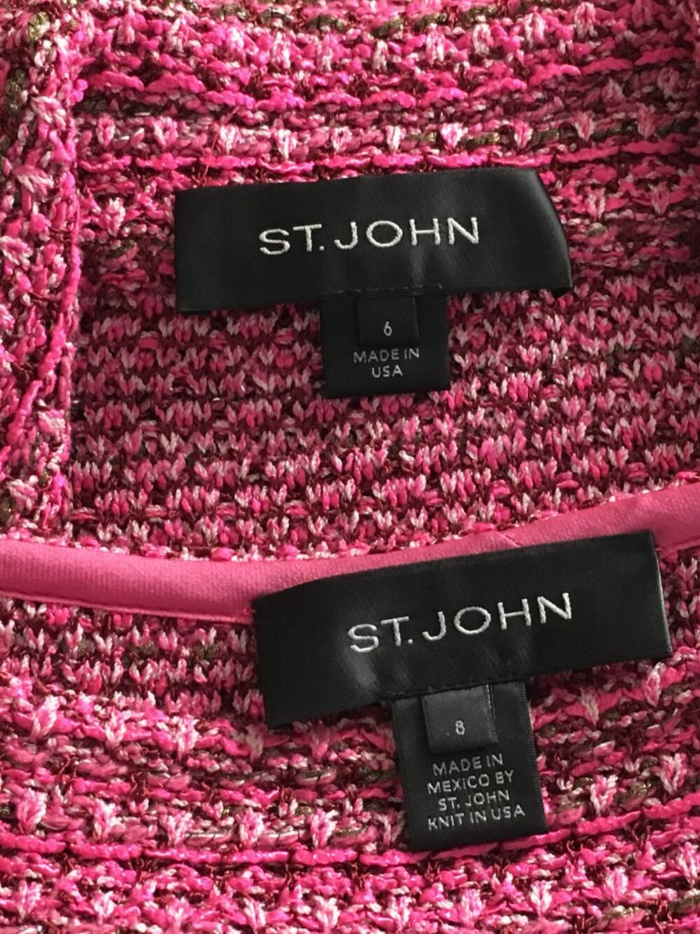 BEAUTIFUL St John knit pink multi fringe jacket skirt suit size 6 8 - Picture 10 of 10